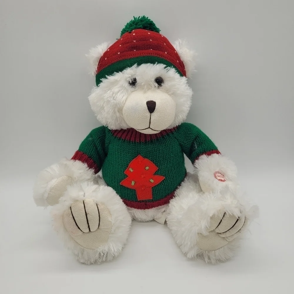 Christmas Light Up Sweater Bear Plush Stuffed Toy With Hat/ Talks and Sings